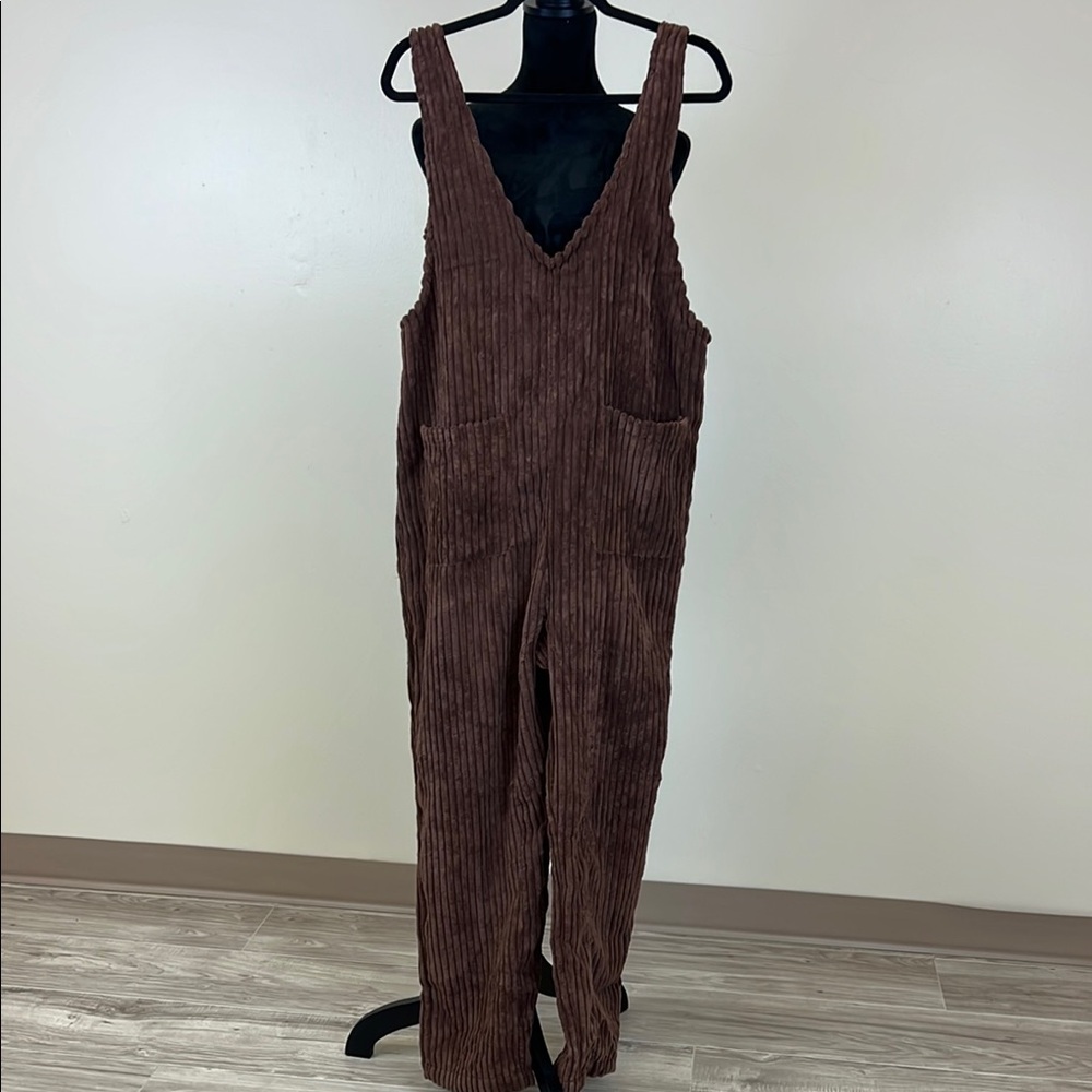 Very J Brown Corduroy Jumpsuit with Relaxed Fit